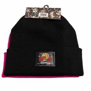 Ed Hardy Beanies (set of two) Hot Pink/Black Beanie